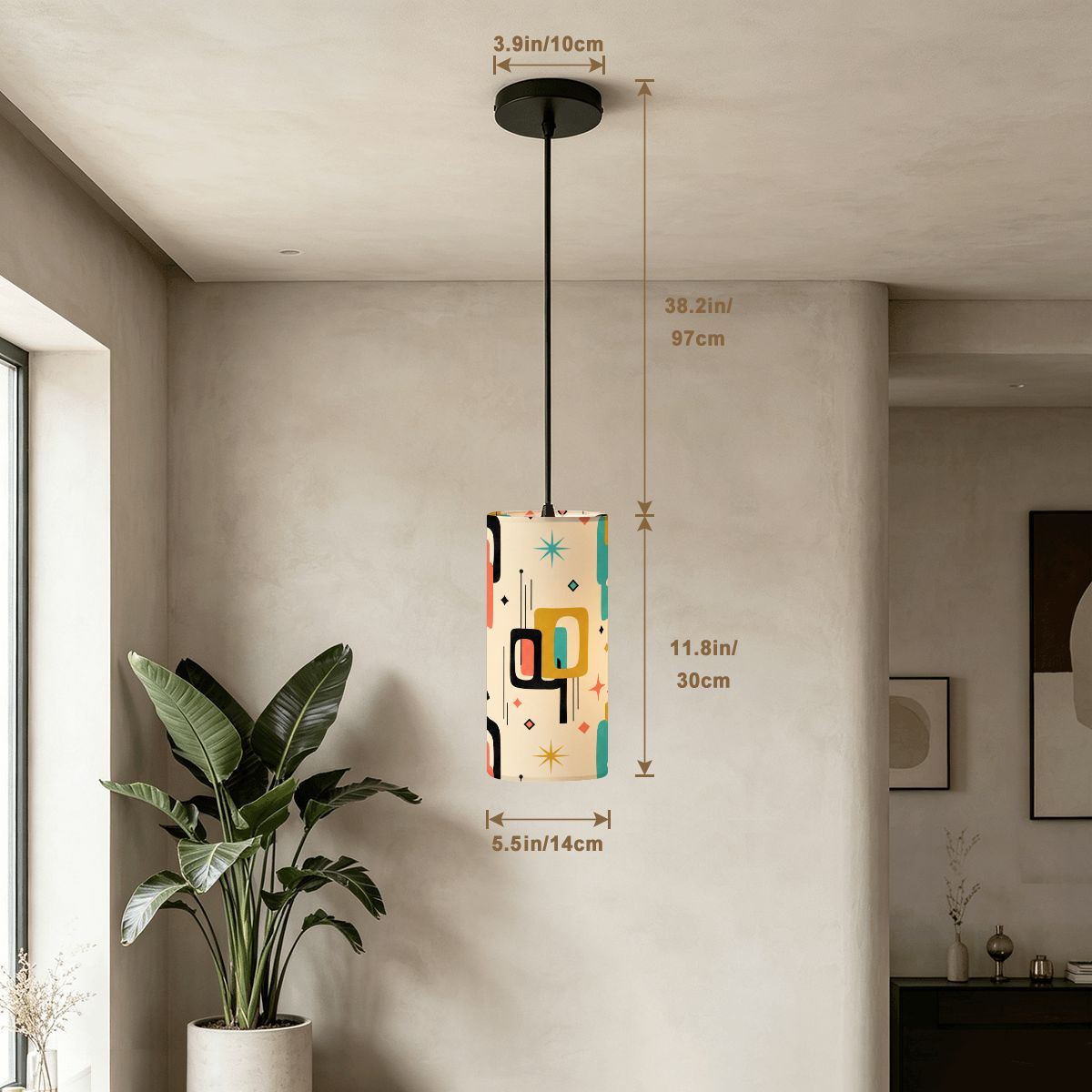 Atomic Age Pendant Light | Mid-Century Modern Cylinder Ceiling Light