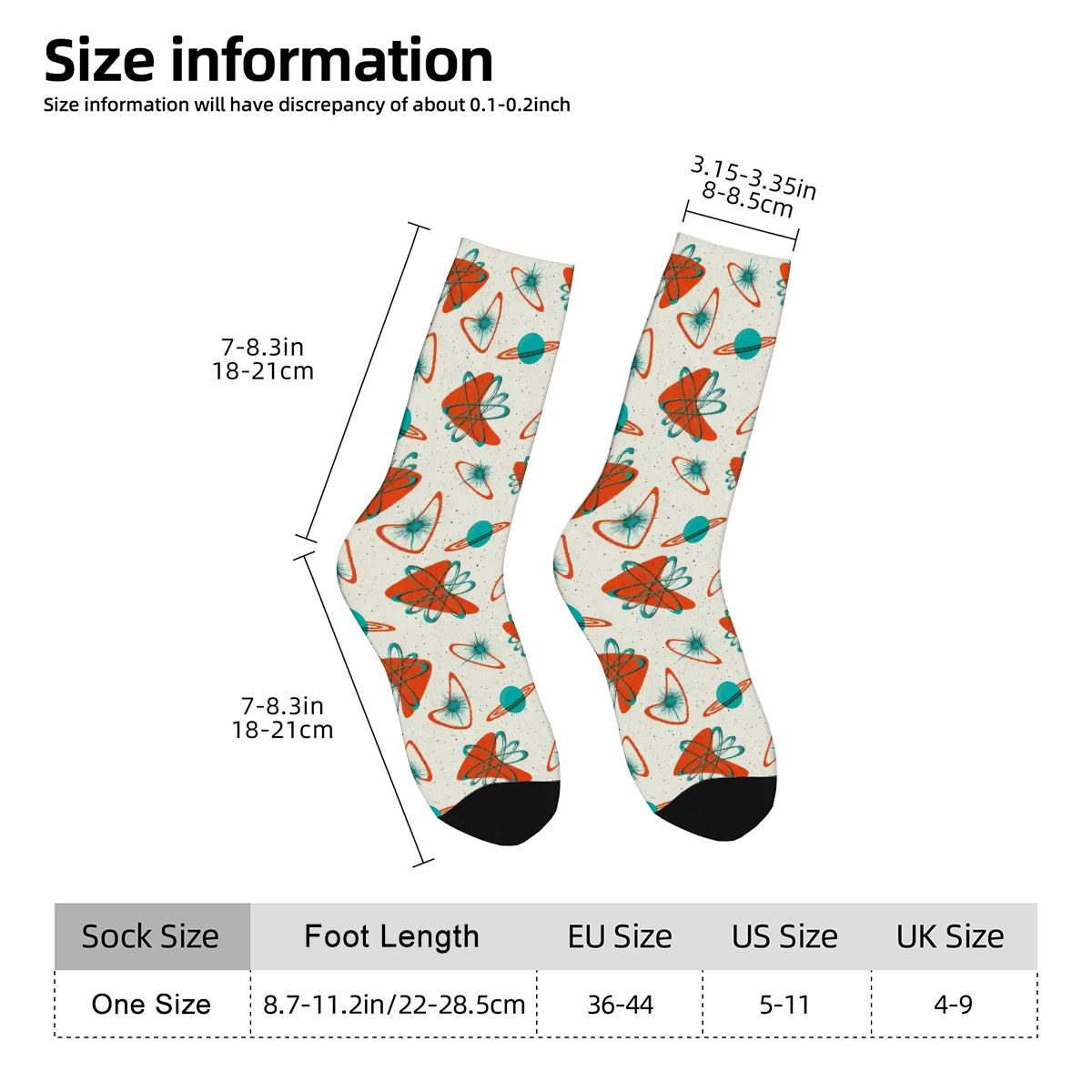 Mid-Century Modern Multicolor Boomerang Motif Crew Socks