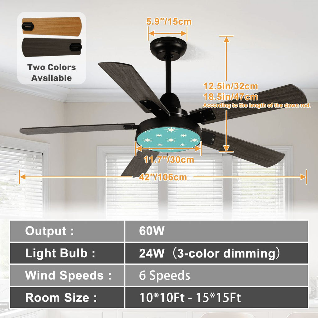 Turquoise Starburst 42-Inch Ceiling Fan with Light