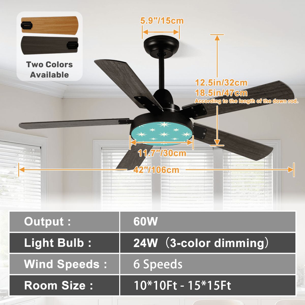 Turquoise Starburst 42-Inch Ceiling Fan with Light