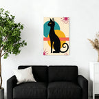 Mid-Century Modern Black Cat Framed Canvas Art
