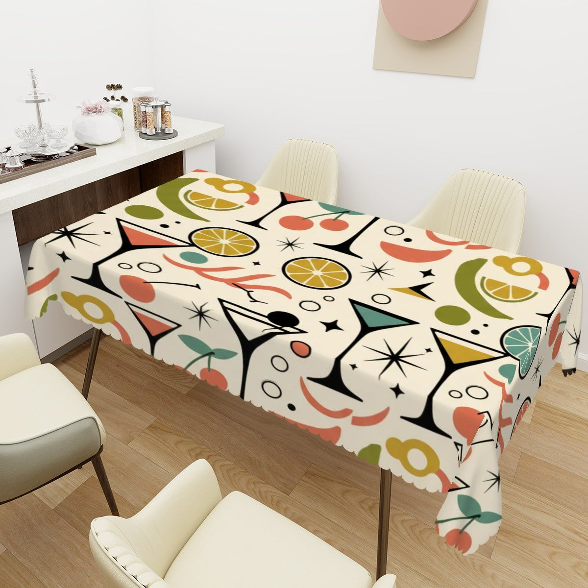 Atomic Martini Glasses Mid-Century Modern Tablecloth
