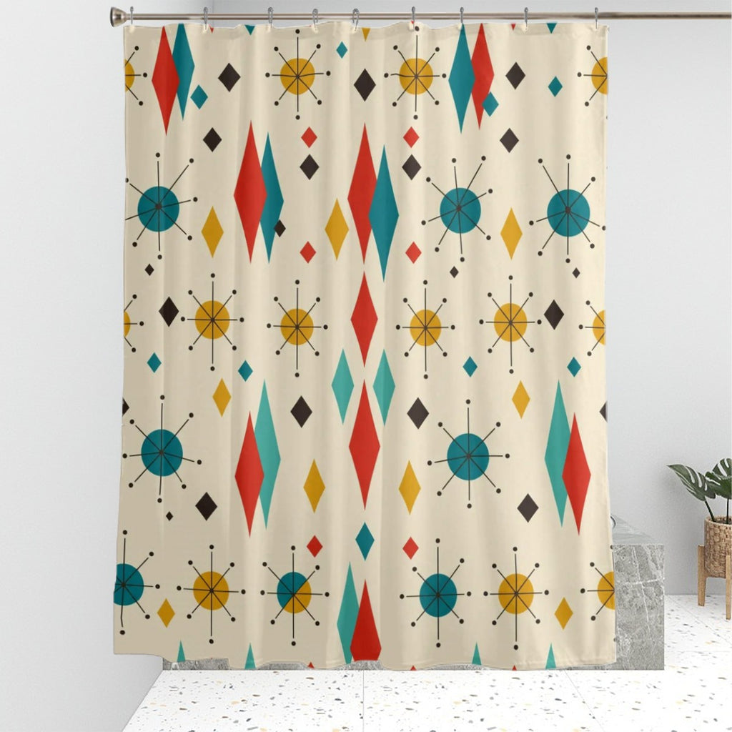 Mid-Century Modern Atomic Geometric Shower Curtain, 60 × 72 in