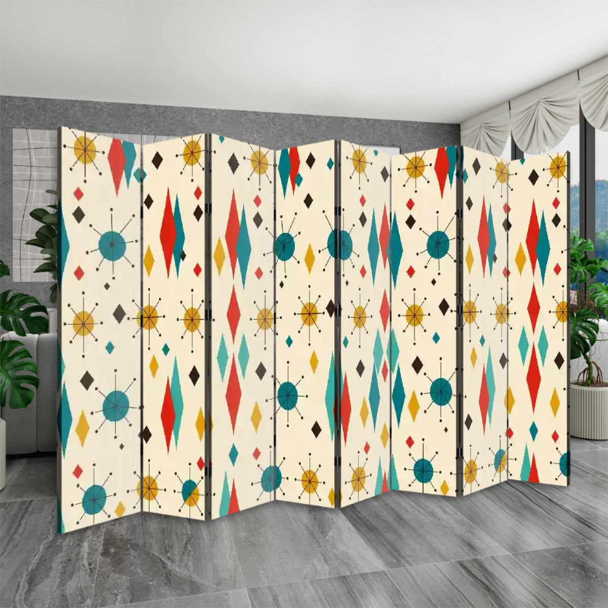 Mid-Century Modern Atomic 8-Panel Room Divider