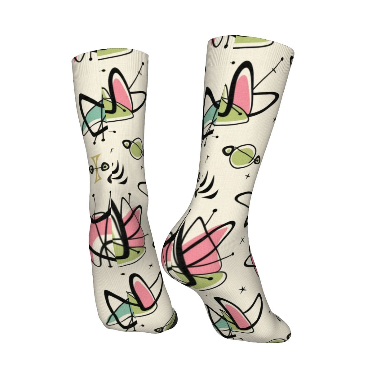 Mid-Century Modern Boomerang Motif Crew Socks