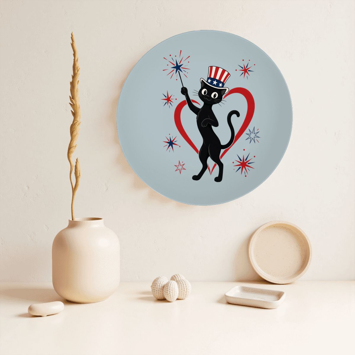 Mid-Century Modern Fourth of July Atomic Cat Plate