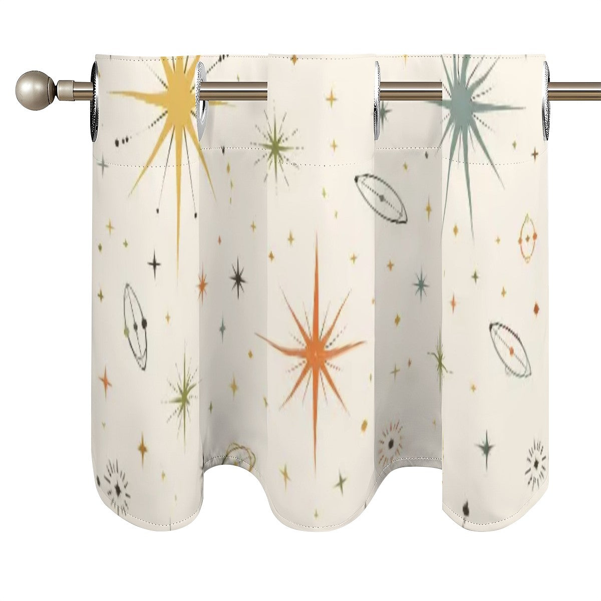 Mid-Century Modern Window Valance — Atomic Starburst, 2 Panels (52"×18")