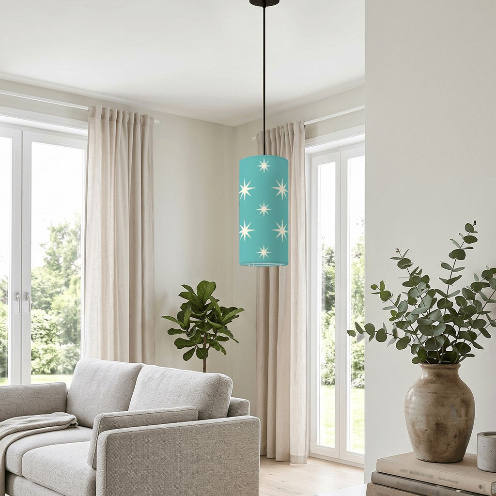 Mid-Century Modern Turquoise Starburst Pendant Light