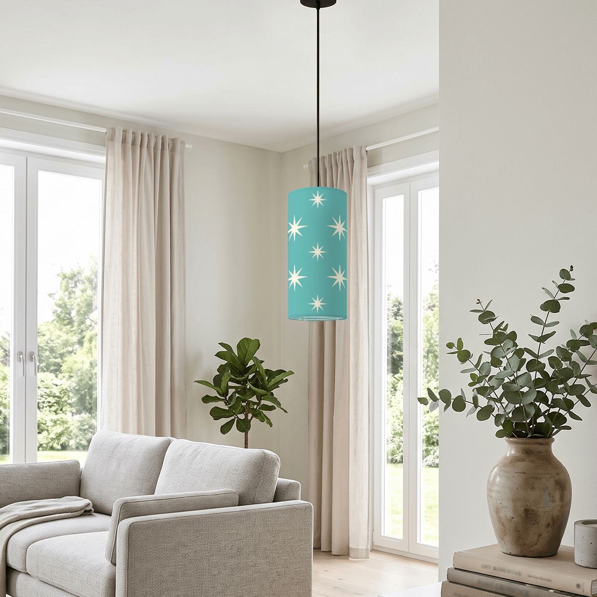 Mid-Century Modern Turquoise Starburst Pendant Light