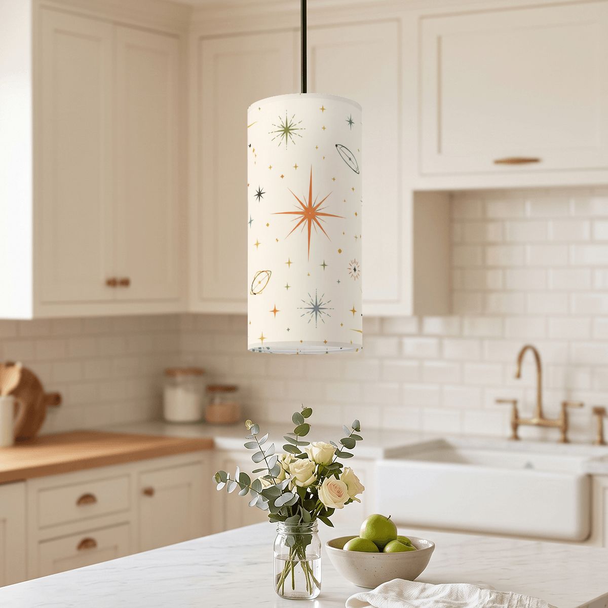 Copper Starburst Pendant Light | Mid-Century Modern Cylinder Ceiling Light