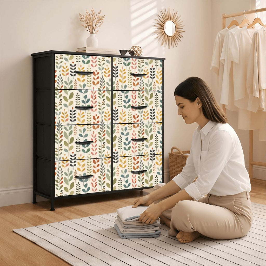 Mid-Century Modern Botanical Leaf 8-Drawer Dresser