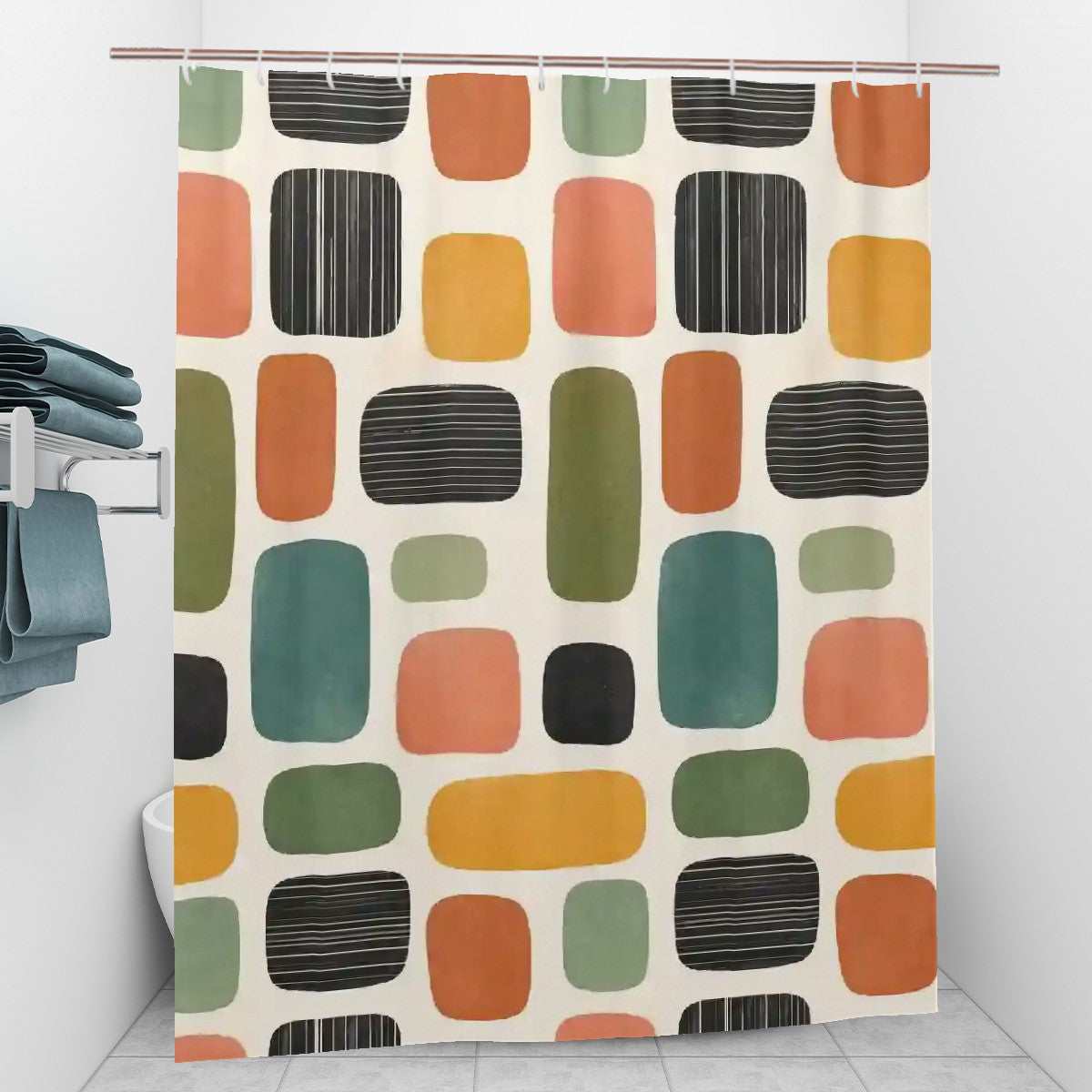Mid-Century Modern Atomic Rounded Block Shower Curtain