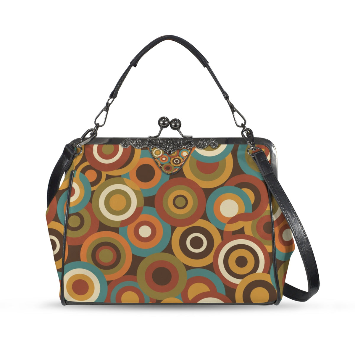 Mid-Century Orbit Geometric Kiss-Lock Crossbody Bag