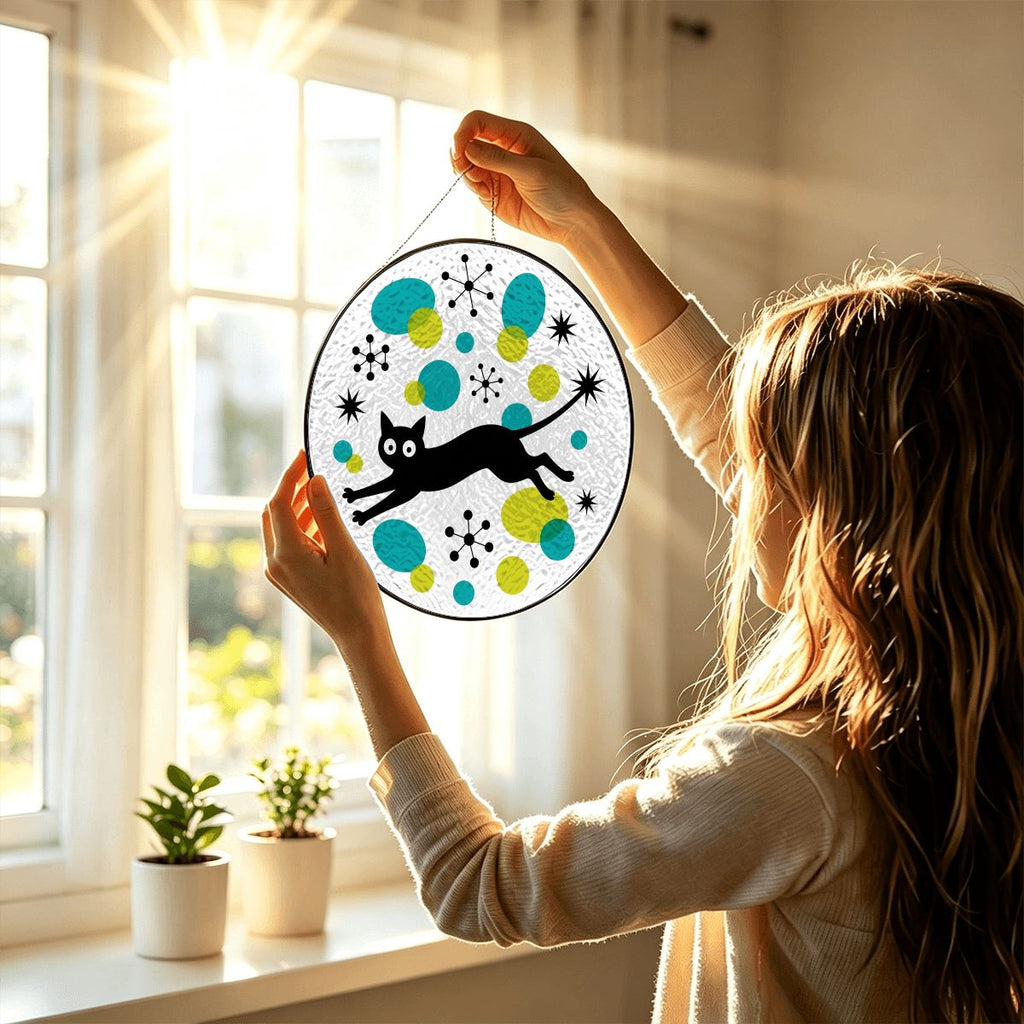 Atomic Cat Glass Window Suncatcher
