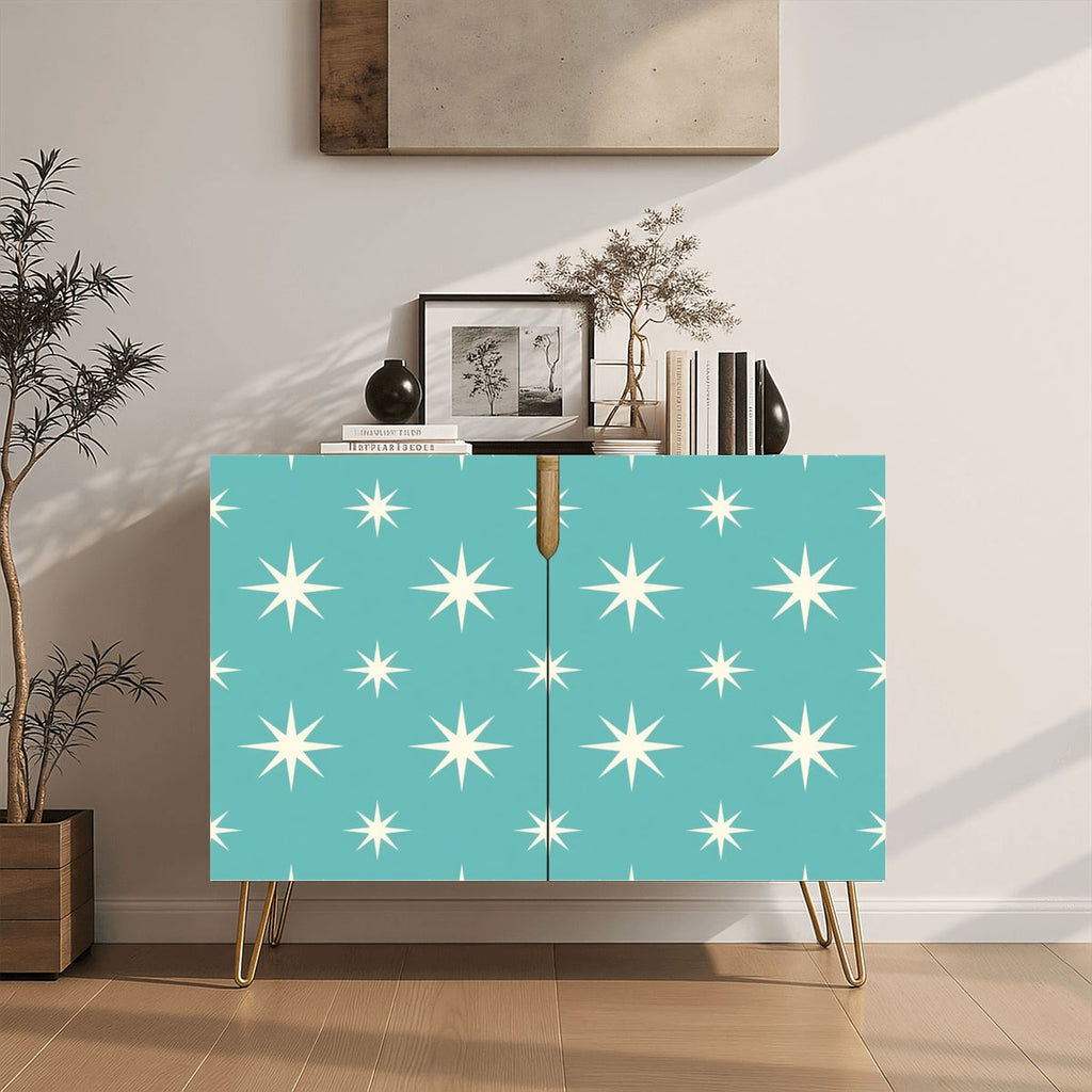 Teal Starburst Mid-Century Modern Media Console