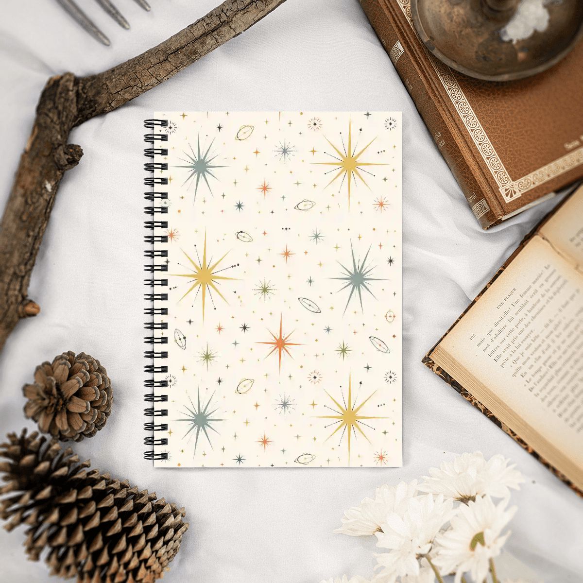 Mid-Century Modern Atomic Starburst Spiral Notebook