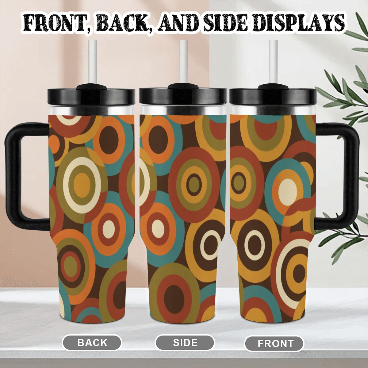 MCM-Era Atomic Concentric-Circle Print 40 oz Travel Tumbler