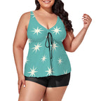 MCM-Era Turquoise Atomic Starburst Print Plus-Size Two-Piece Swimsuit