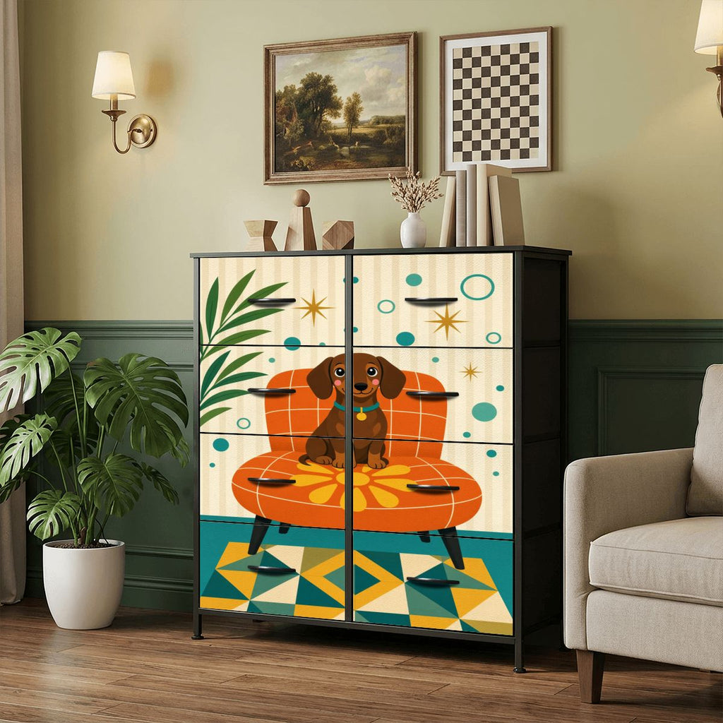 Mid-Century Modern Atomic Dog & Sun 8-Drawer Dresser