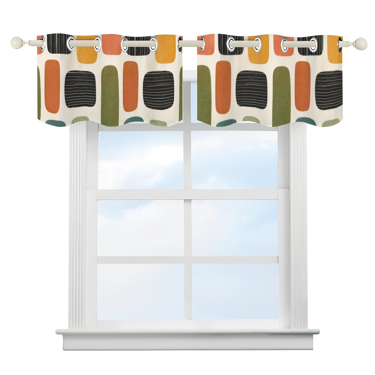 Mid-Century Modern Window Valance — Retro Arch Blocks, 2 Panels (52"×18")