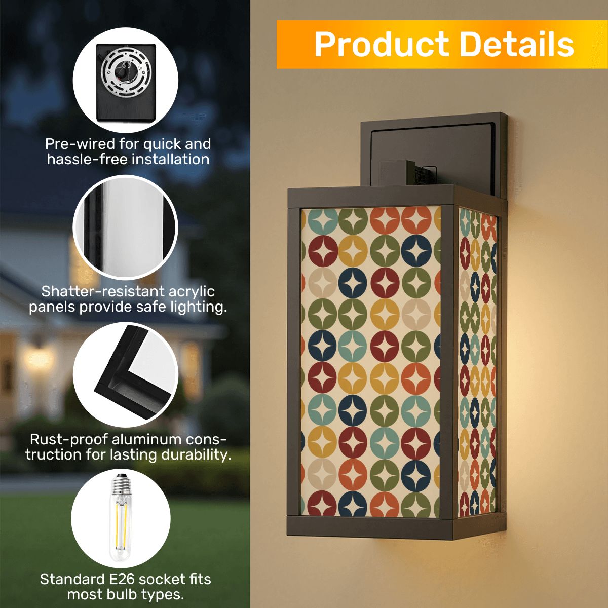 Mid-Century Color-Block Outdoor Wall Light