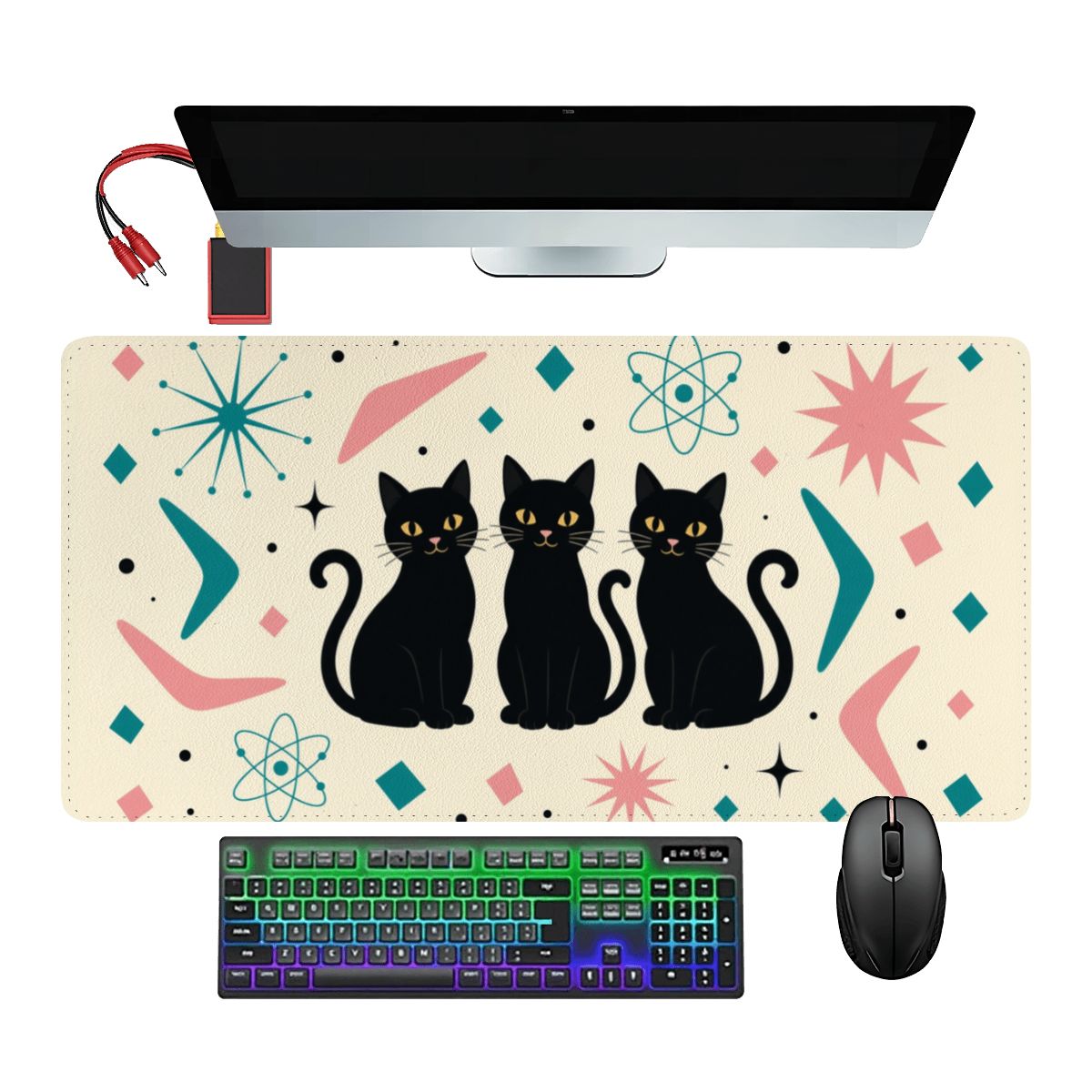 Mid-Century Modern Atomic Cat Trio Extended Mouse Pad