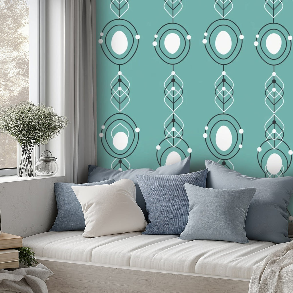 Mid-Century Turquoise Geometric Peel-and-Stick Wallpaper