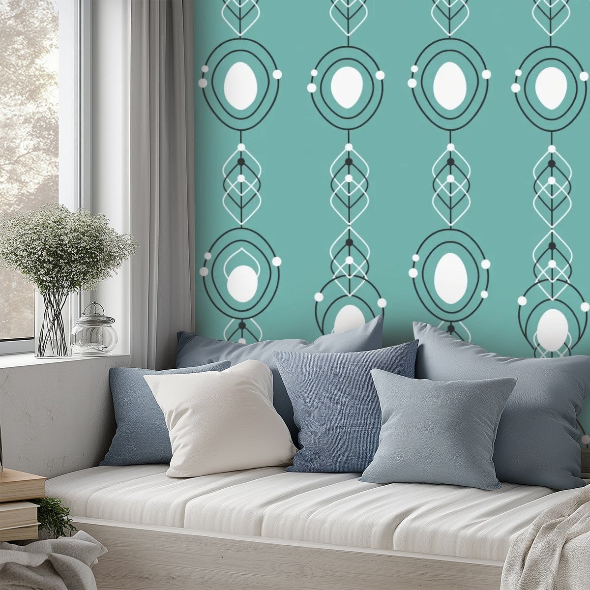 Mid-Century Turquoise Geometric Peel-and-Stick Wallpaper