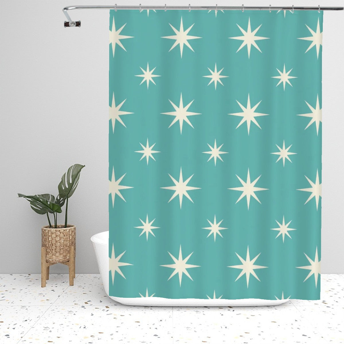 MCM-Era Turquoise Atomic Starburst Shower Curtain