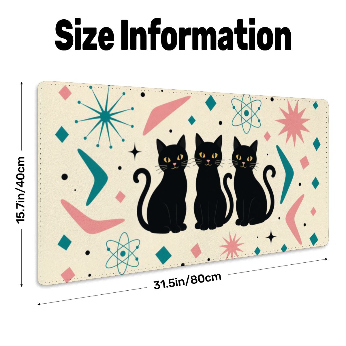 Mid-Century Modern Atomic Cat Trio Extended Mouse Pad