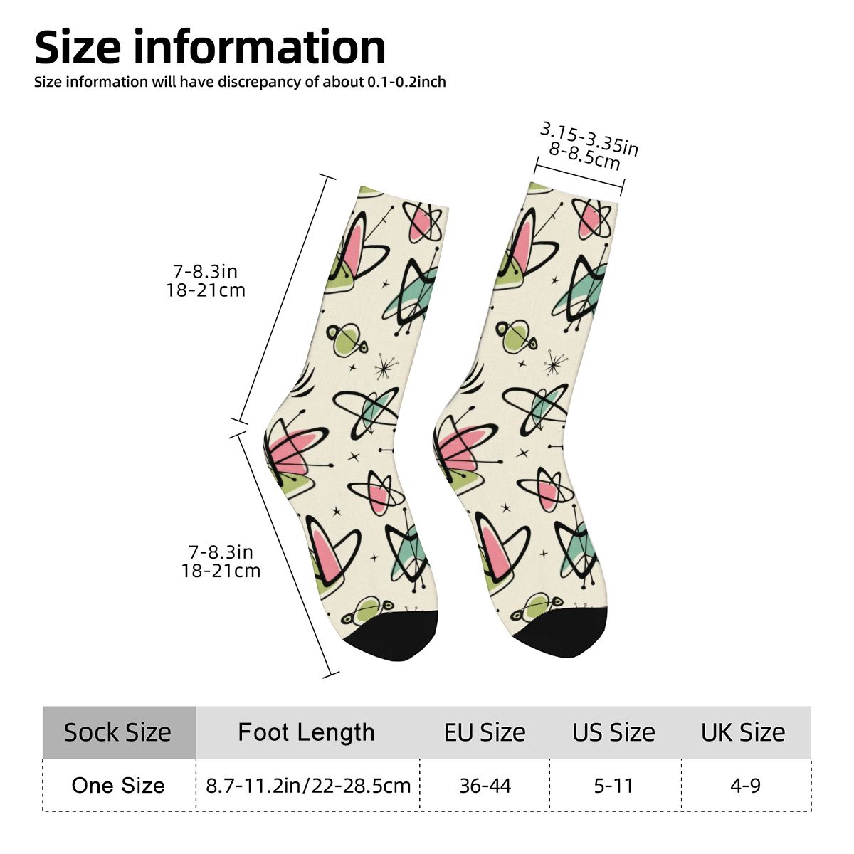 Mid-Century Modern Boomerang Motif Crew Socks