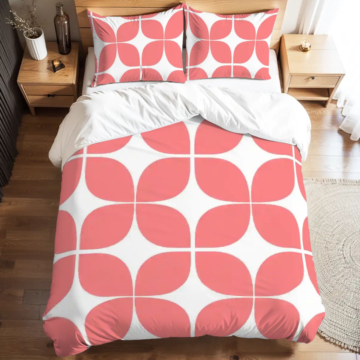 Mid-Century Modern Coral Geometric Duvet Cover Set