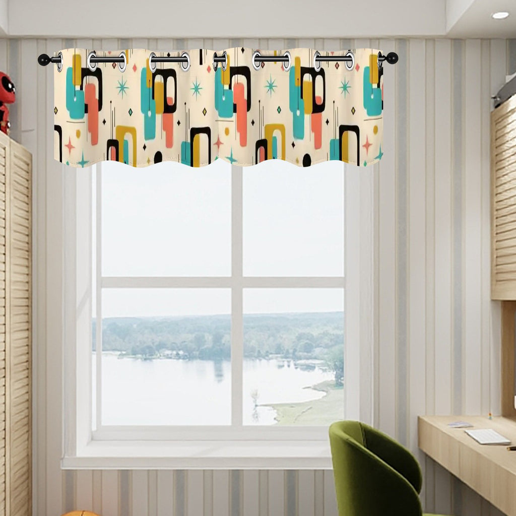 Mid-Century Modern Window Valance — Atomic Pop Shapes, 2 Panels (52"×18")