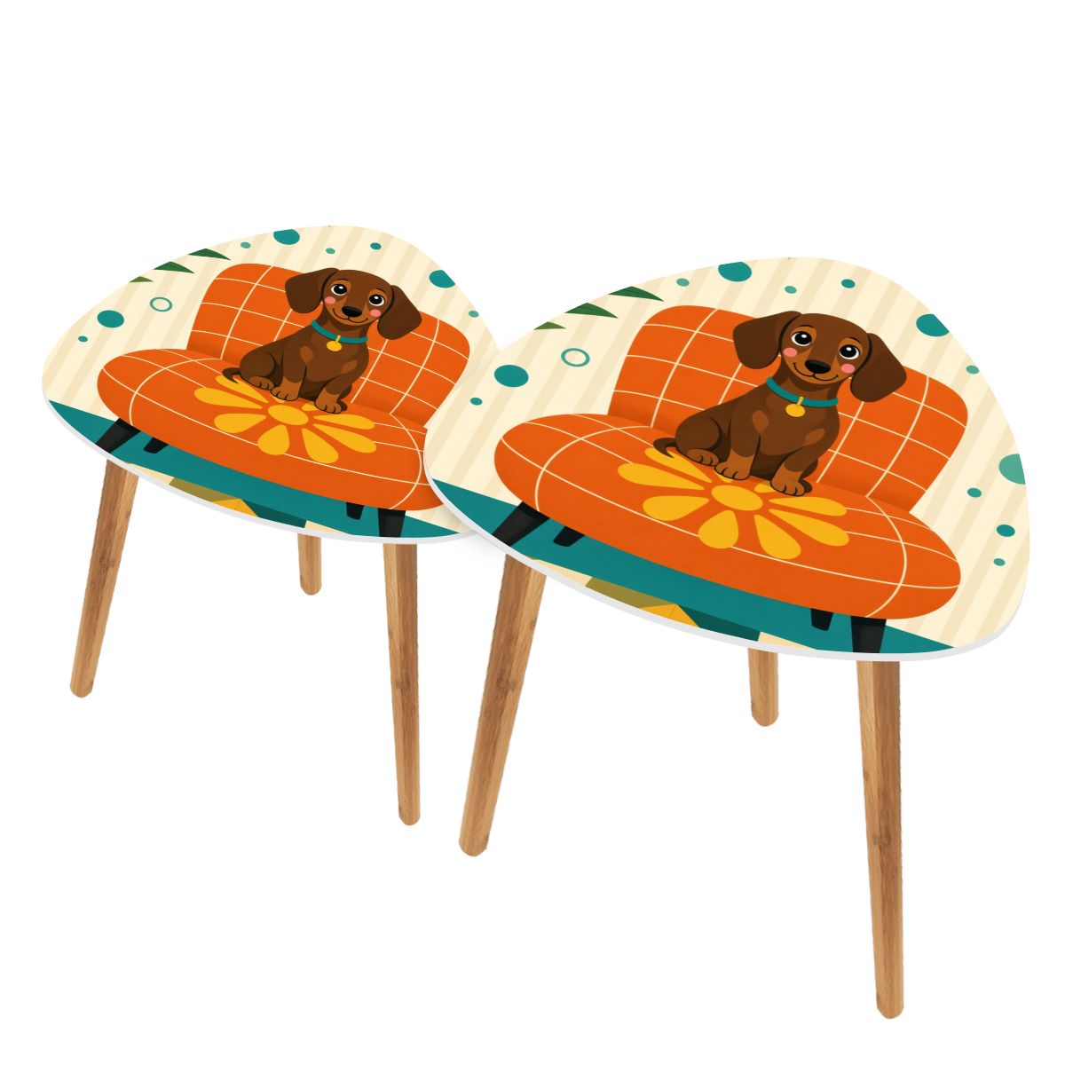 Mid-Century Modern Dog Print Nesting Coffee Table Set