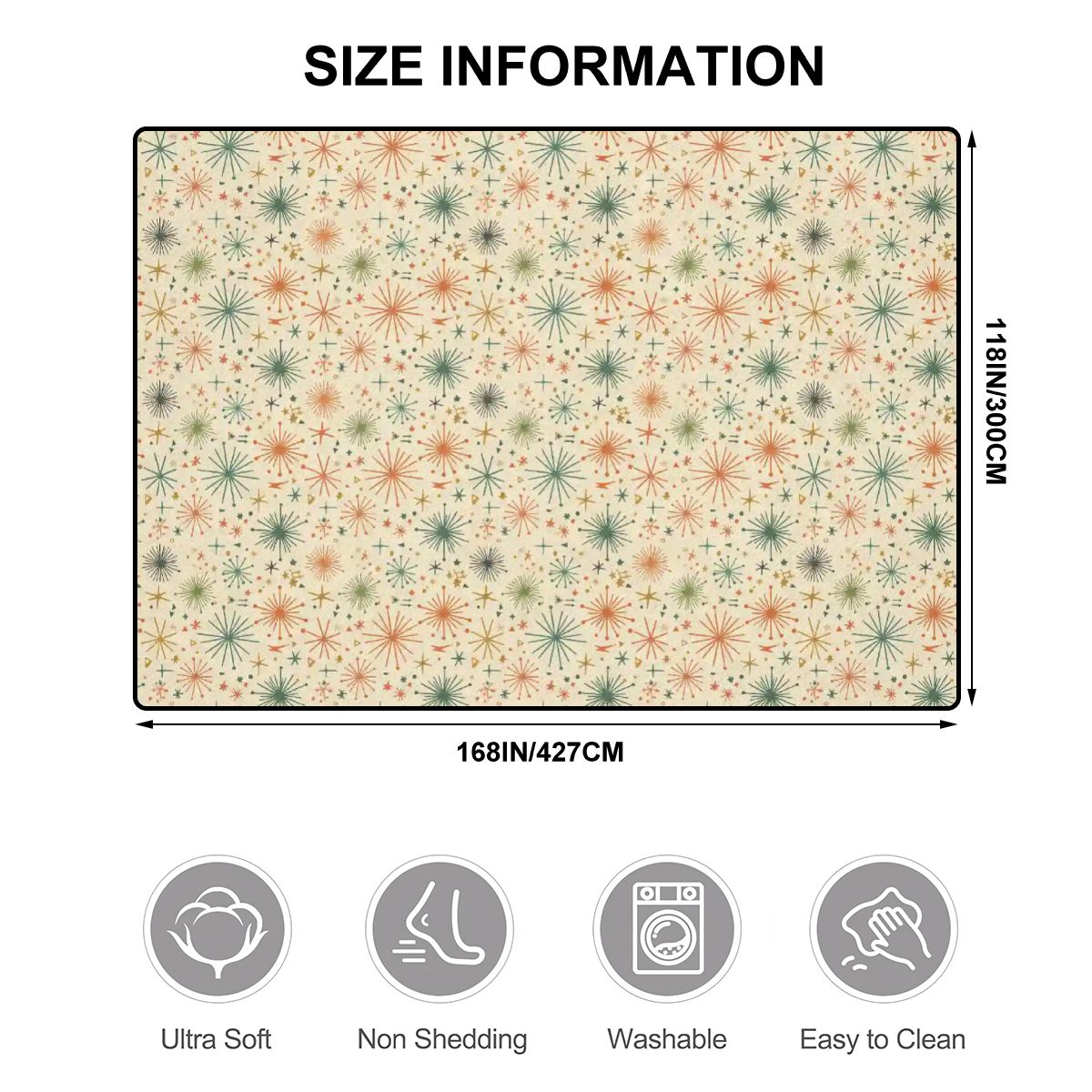 Mid-Century Modern Starburst Area Rug | Non-Slip Plush Floor Carpet