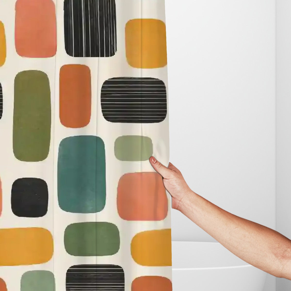 Mid-Century Modern Atomic Rounded Block Shower Curtain