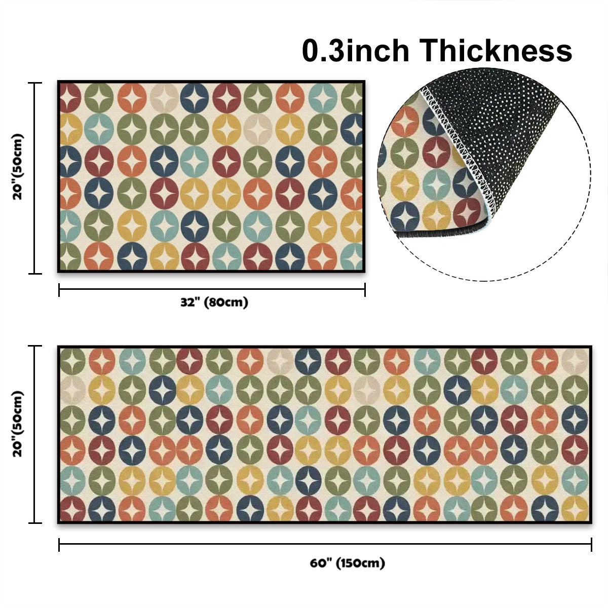 Mid-Century Modern Geometric Kitchen Mat Set
