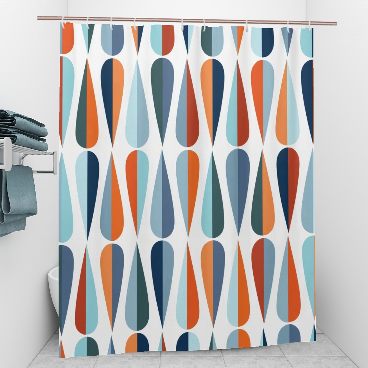 Mid-Century Modern Abstract Geometric Shower Curtain, 60 × 72 in