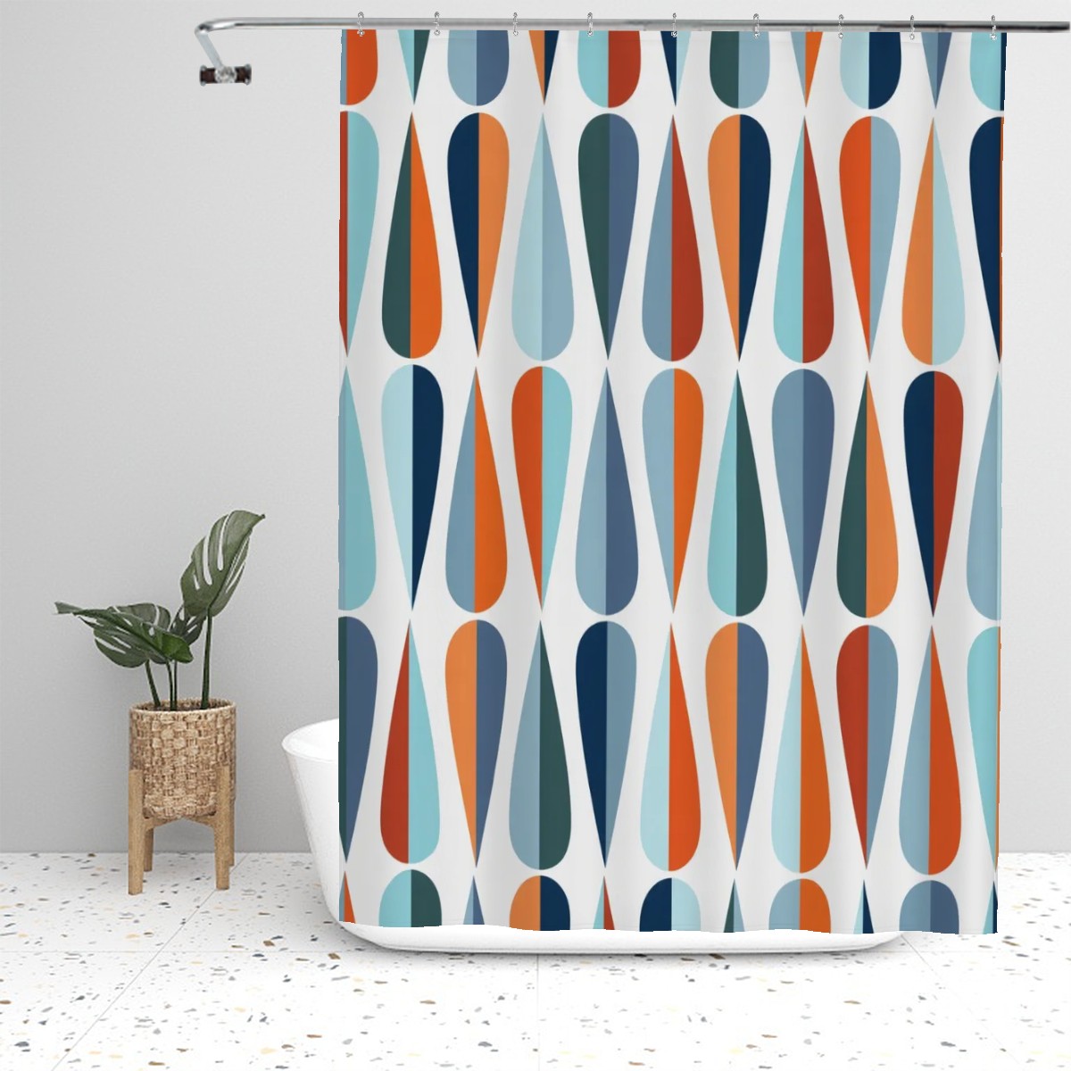 Mid-Century Modern Abstract Geometric Shower Curtain, 60 × 72 in