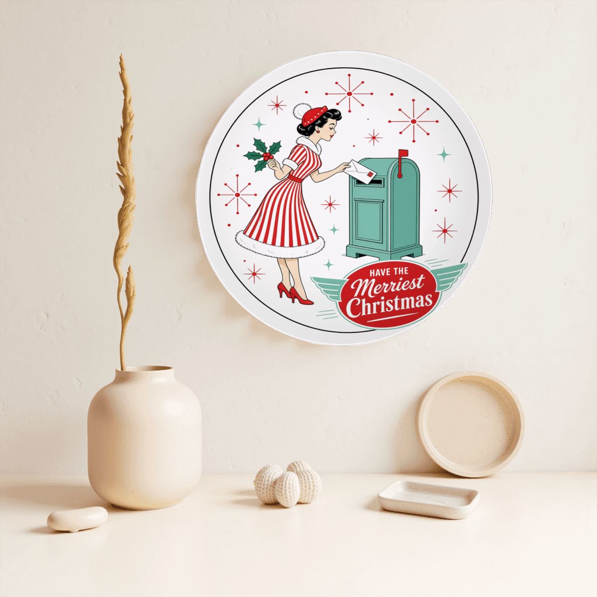 Mid-Century Modern Merriest Christmas Ceramic Decorative Plate