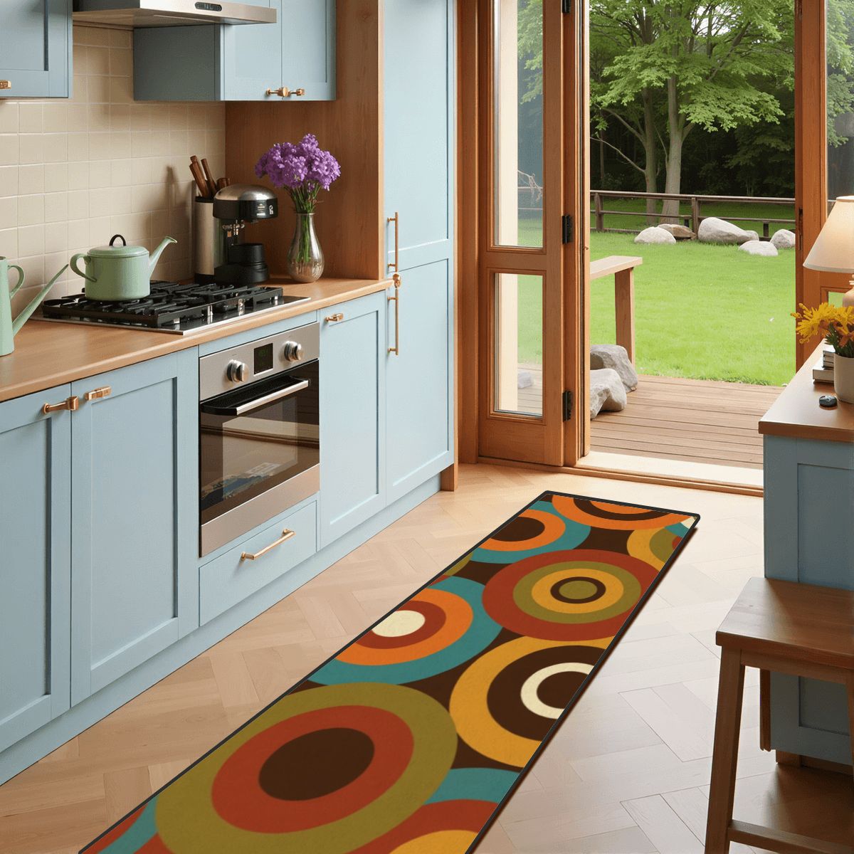 Mid-Century Modern Concentric Colorblock Runner Rug