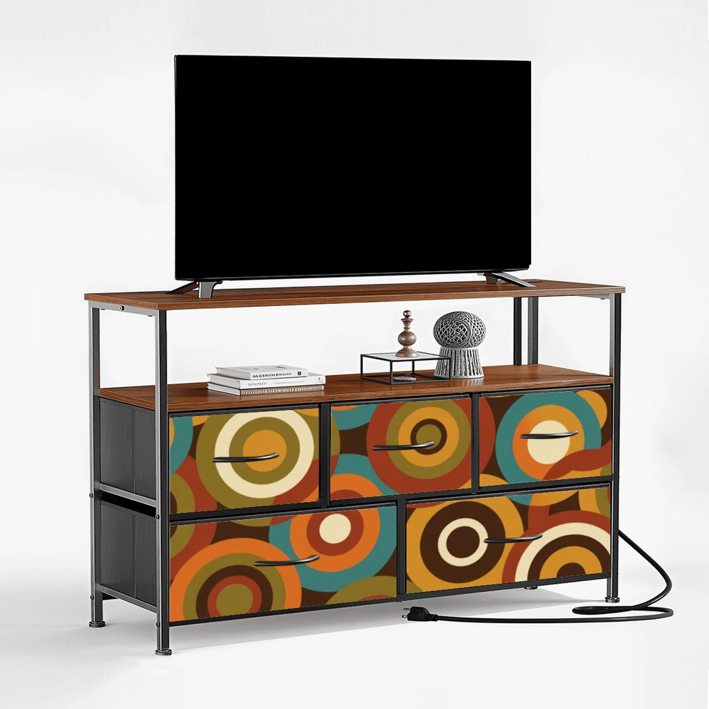 Mid-Century Modern Concentric Circle Print Five-Drawer TV Stand