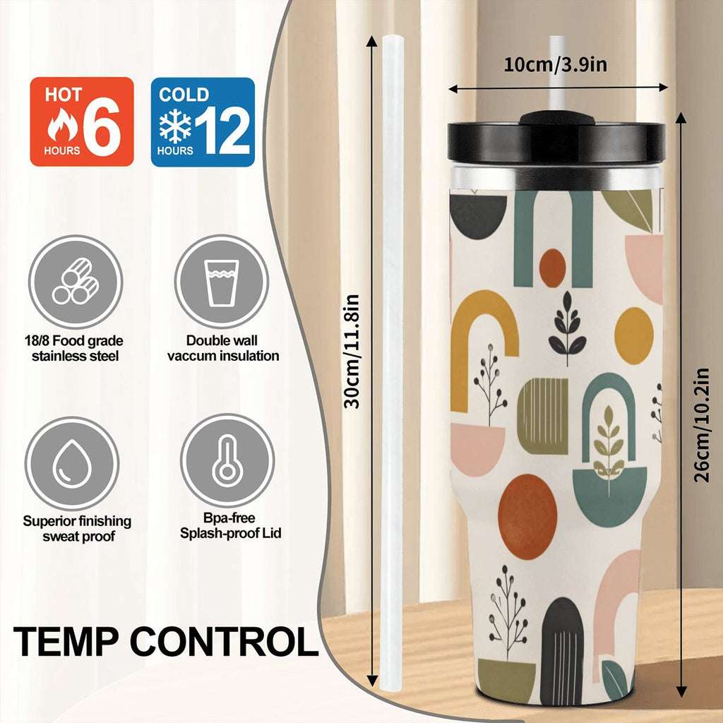 MCM-Era Abstract Botanical & Geometric Print 40 oz Travel Tumbler