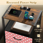 Mid-Century Modern Nightstand with Charging Station | 2-Drawer Bedside Table