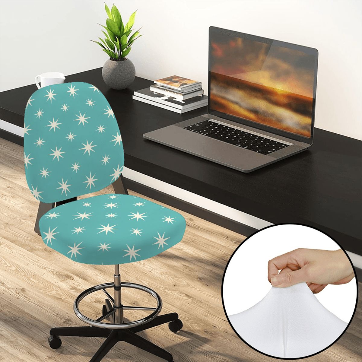 Mid-Century Modern Teal Starburst Office Chair Cover