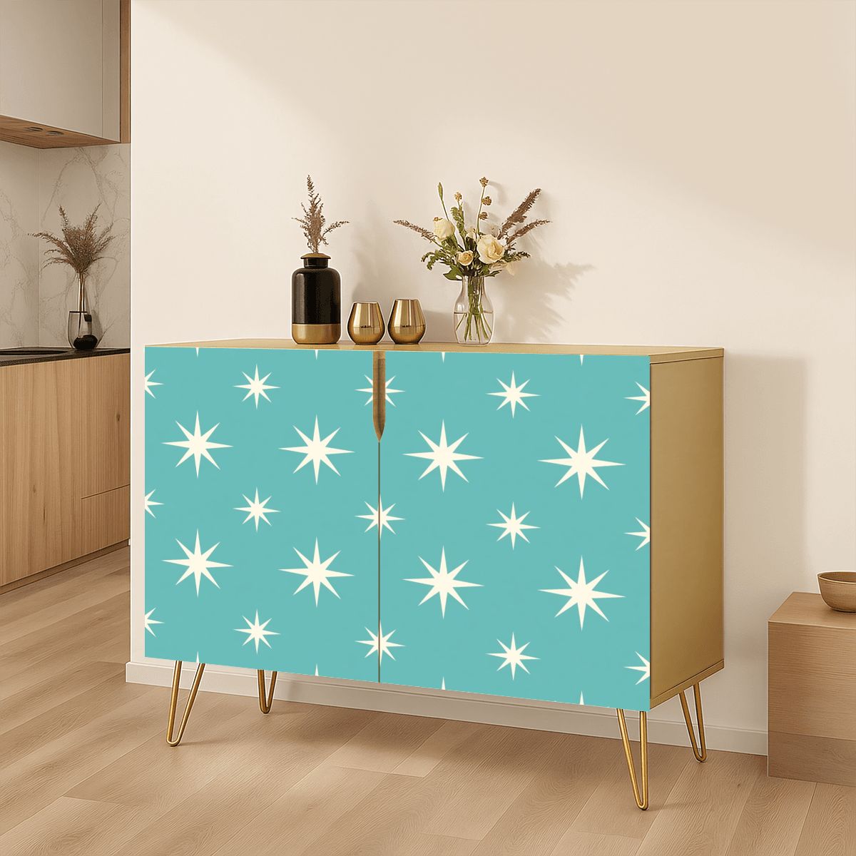 Teal Starburst Mid-Century Modern Media Console