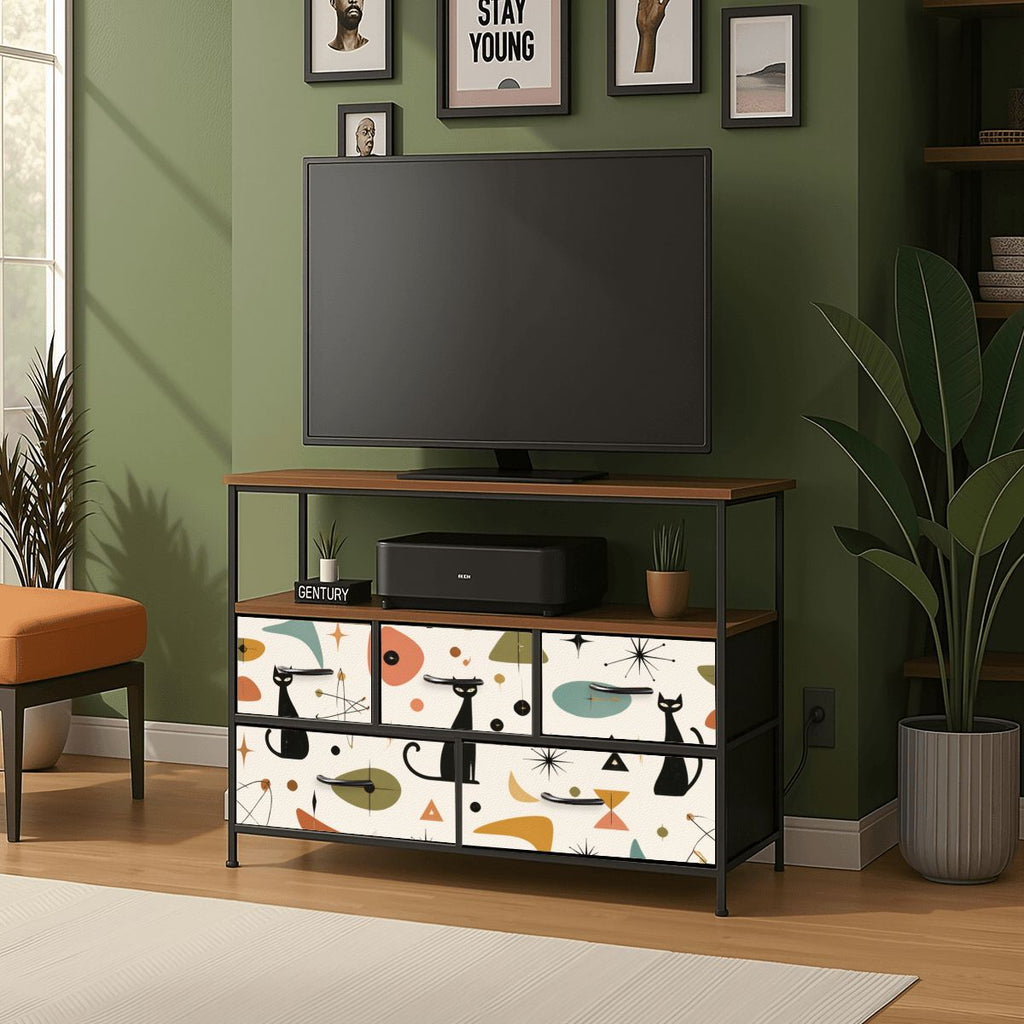 Abstract Color-Block Five-Drawer Mid-Century Modern Media Console