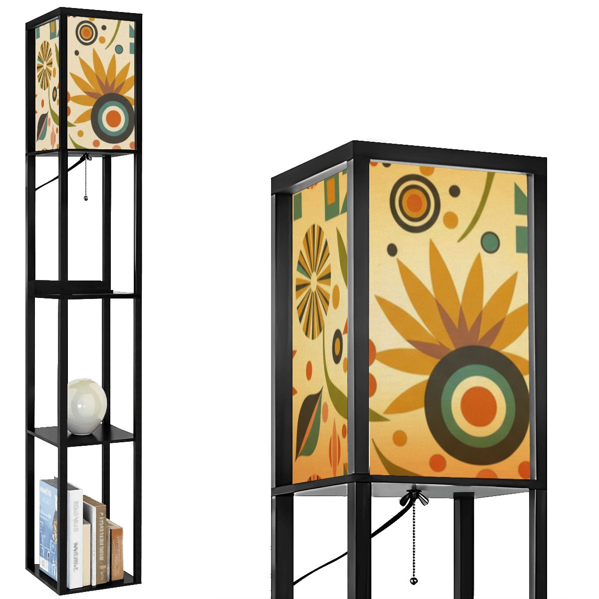 Mid-Century Modern Sunburst Print Shelf Floor Lamp