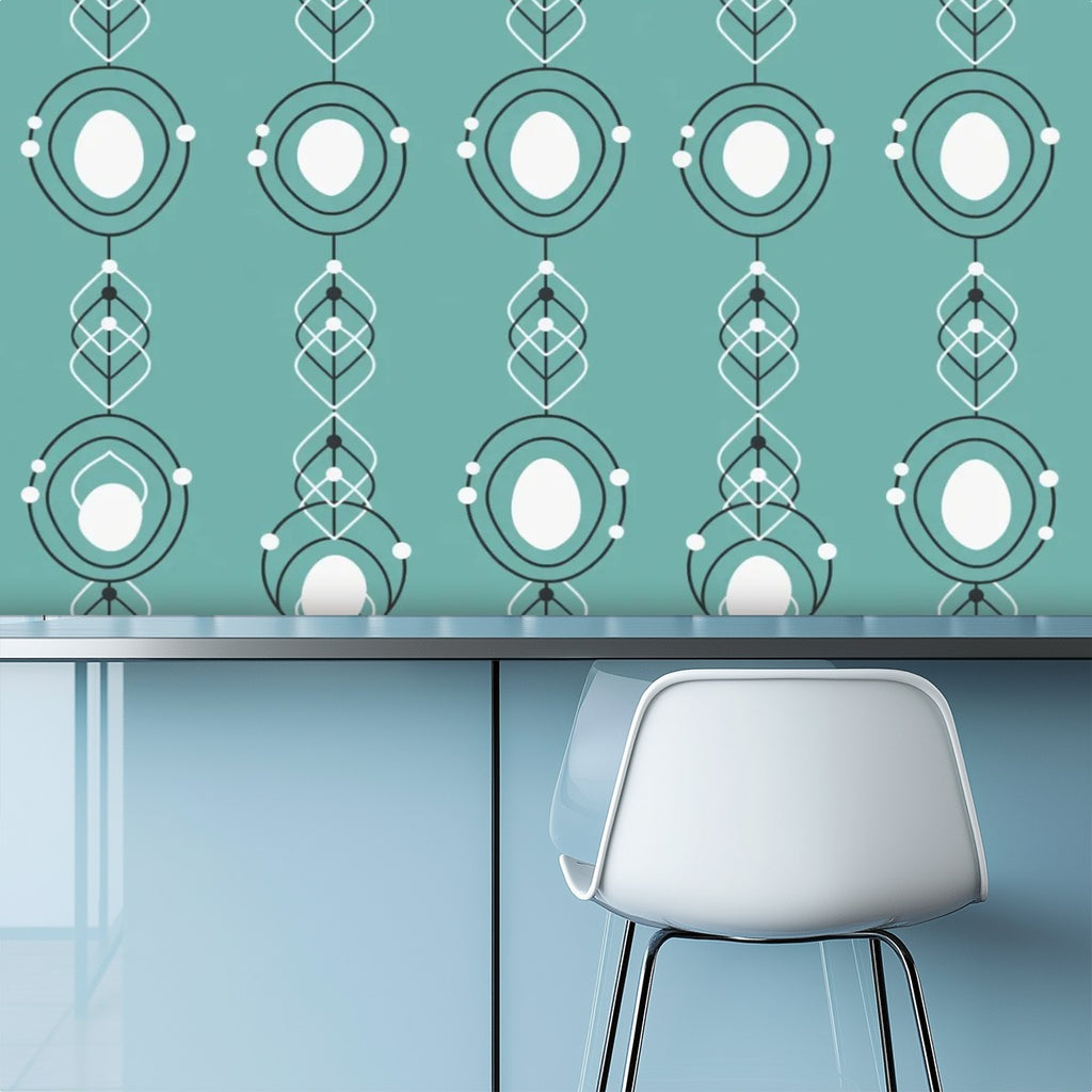 Mid-Century Turquoise Geometric Peel-and-Stick Wallpaper
