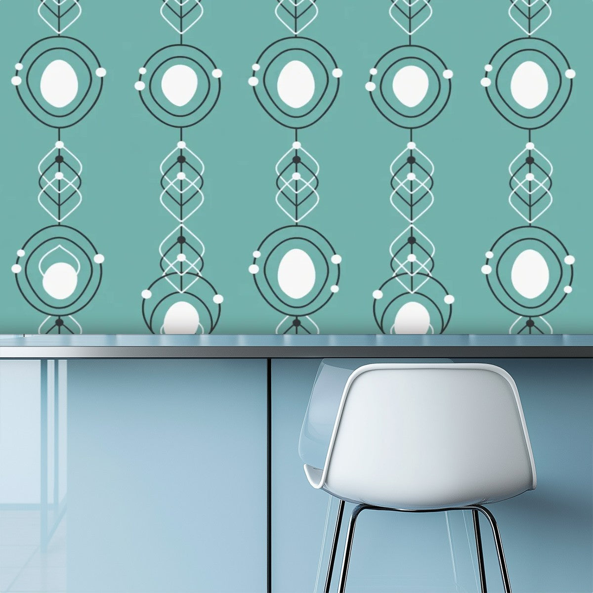 Mid-Century Turquoise Geometric Peel-and-Stick Wallpaper